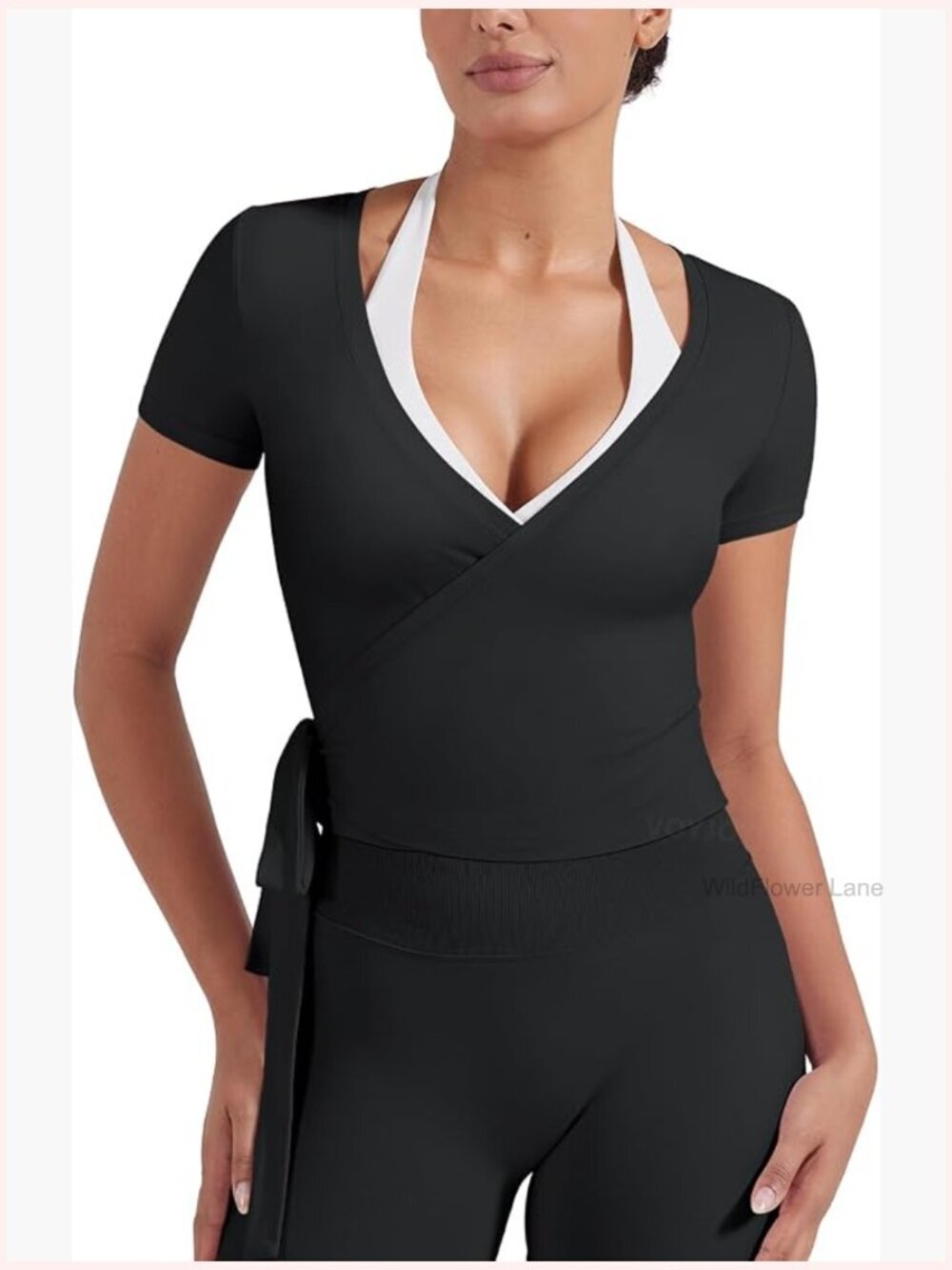 Ballet Wrap Top Short Sleeve Self Tie Pilates Yoga Shirt Y2K Workout Active